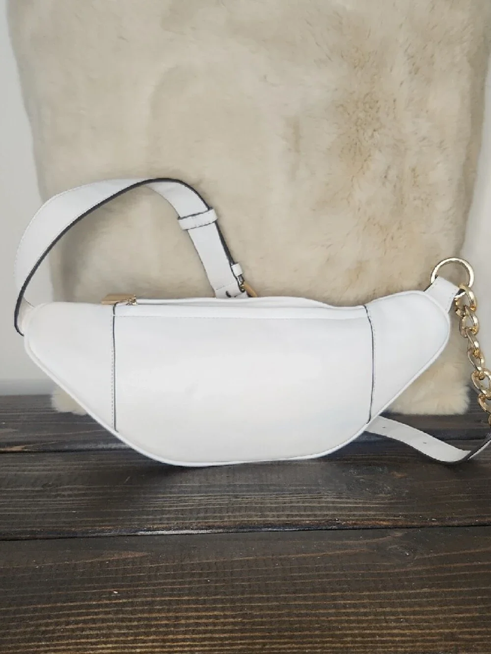 Michael Kors White Leather KORS Crossbody Belt Bag with Gold Hardware